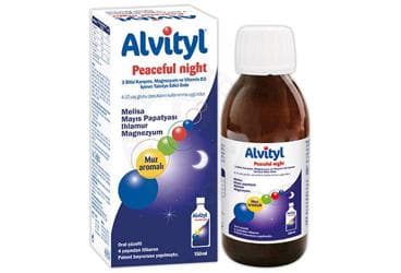 ALVITYL PEACEFUL NIGHT 3 BITKI KARISIMI, MAGNEZYUM VE VITAMIN D3 ICEREN TAKVIYE EDICI GIDA 150 ml şişe İlaç Görseli