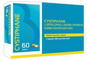 CYSTIPHANE L-SISTIN, CINKO, L-ARJININ, VITAMIN B6 ICEREN TAKVIYE EDICI GIDA 60 tablet İlaç Görseli