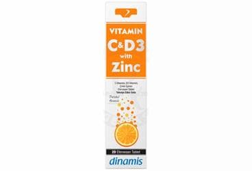 DINAMIS VITAMIN C & D3, ZINC TAKVIYE EDICI GIDA 20 tablet İlaç Görseli