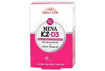 NEW LIFE MENA K2+D3 VITAMIN K2, VITAMIN D3 ICEREN TAKVIYE EDICI GIDA 30 kapsül İlaç Görseli