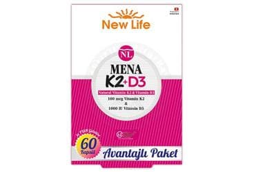 NEW LIFE MENA K2+D3 VITAMIN K2, VITAMIN D3 ICEREN TAKVIYE EDICI GIDA 60 kapsül İlaç Görseli