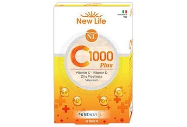 NEW LIFE C-1000 PLUS PUREWAY-C, VITAMIN D, ZINC PICOLINATE, SELENIUM ICEREN TAKVIYE EDICI GIDA 30 tablet İlaç Görseli