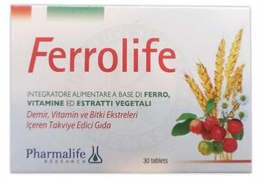 FERROLIFE DEMIR, VITAMIN VE BITKI EKSTRELERI ICEREN TAKVIYE EDICI GIDA TABLET 30 tablet İlaç Görseli
