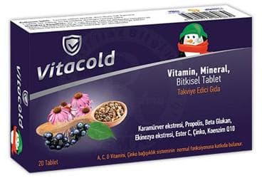 VITACOLD VITAMIN, MINERAL ICEREN BITKISEL TAKVIYE EDICI GIDA 20 tablet İlaç Görseli