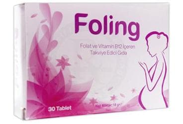 FOLING FOLAT VE VITAMIN B12 ICEREN TAKVIYE EDICI GIDA 30 tablet İlaç Görseli