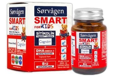SORVAGEN SMART KIDS SITIKOLIN, DHA OMEGA 3 VE B12 TAKVIYE EDICI GIDA 60 kapsül İlaç Görseli