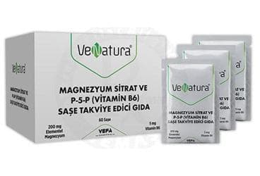 VENATURA MAGNEZYUM SITRAT VE P-5-P (VITAMIN B6) ICEREN TAKVIYE EDICI GIDA SASE 60 saşe İlaç Görseli