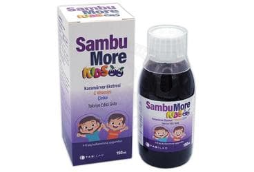 SAMBUMORE KIDS KARA MURVER EKSTRESI, C VITAMINI, CINKO ICEREN TAKVIYE EDICI GIDA 150 ml şişe İlaç Görseli