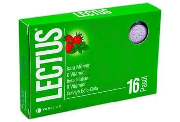 LECTUS KARA MURVER, VITAMIN C, BETA GLUKAN VE VITAMIN D ICEREN TAKVIYE EDICI GIDA 16 pastil İlaç Görseli