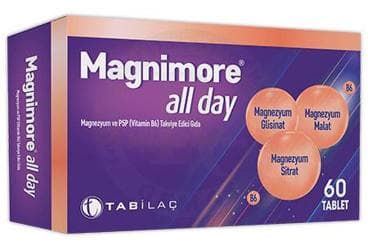 MAGNIMORE ALL DAY MAGNEZYUM VE P5P (VITAMIN B6) ICEREN TAKVIYE EDICI GIDA TABLET 60 tablet İlaç Görseli