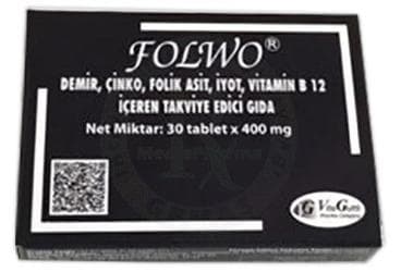 FOLWO DEMIR, CINKO, FOLIK ASIT, IYOT, VITAMIN B12 ICEREN TAKVIYE EDICI GIDA 30 tablet İlaç Görseli