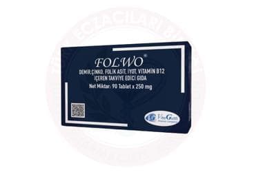 FOLWO DEMIR, CINKO, FOLIK ASIT, IYOT, VITAMIN B12 ICEREN TAKVIYE EDICI GIDA 90 tablet İlaç Görseli
