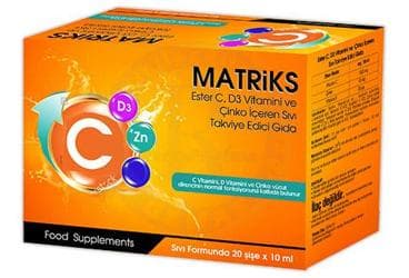 MATRIKS ESTER C, D3 VITAMINI VE CINKO ICEREN SIVI TAKVIYE EDICI GIDA 20x10 ml flakon İlaç Görseli