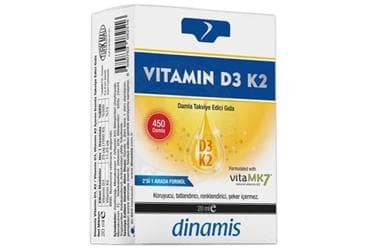 DINAMIS VITAMIN D3K2 DAMLA VITAMIN D3, VITAMIN K2 ICEREN TAKVIYE EDICI GIDA 20 ml şişe İlaç Görseli