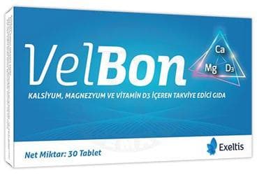 VELBON KALSIYUM, MAGNEZYUM VE VITAMIN D3 ICEREN TAKVIYE EDICI GIDA 30 tablet İlaç Görseli