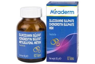 MIRADERM GLUKOZAMIN SULFAT, KONDROITIN SULFAT, METILSULFONIL METAN, BOSWELLIA SERRATA TABLET 60 tablet İlaç Görseli