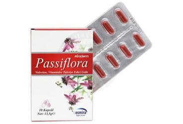 MIRADERM PASSIFLORA VALERIAN, VITAMINLER TAKVIYE EDICI GIDA 10 kapsül İlaç Görseli
