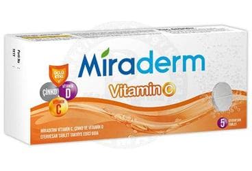 MIRADERM VITAMIN C, CINKO, VITAMIN D ICEREN TAKVIYE EDICI GIDA EFERVESAN TABLET 5 tablet İlaç Görseli