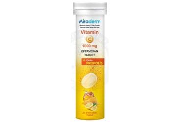 MIRADERM VITAMIN C, CINKO, PROPOLIS EFERVESAN TABLET TAKVIYE EDICI GIDA 20 tablet İlaç Görseli