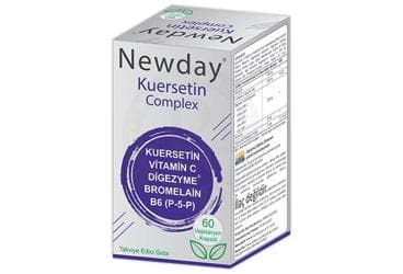 NEWDAY KUERSETIN COMPLEX KUERSETIN, VITAMIN C, DIGEZYME, BROMELAIN, B6 (P-5-P) ICEREN TAKVIYE EDICI GIDA 60 kapsül İlaç Görseli