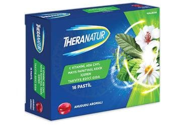 THERANATUR C VITAMINI, ADA CAYI, MAYIS PAPATYASI, KEKIK ICEREN AHUDUDU AROMALI PASTIL TAKVIYE EDICI GIDA 16 pastil İlaç Görseli