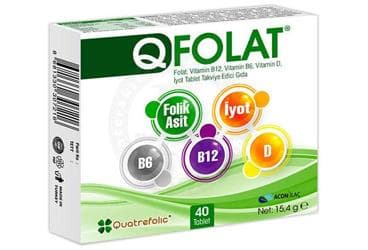QFOLAT FOLAT, VITAMIN B12, VITAMIN B6,VITAMIN D, IYOT TABLET 40 tablet İlaç Görseli