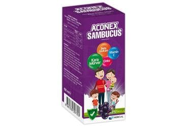 ACONEX SAMBUCUS KARA MURVER, BETA GLUKAN, VITAMIN C VE CINKO ICEREN TAKVIYE EDICI GIDA 150 ml şişe İlaç Görseli