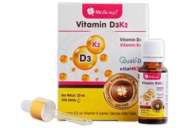 MEDICAGO VITAMIN D3K2 DAMLA VITAMIN D3, VITAMIN K2 ICEREN TAKVIYE EDICI GIDA 20 ml şişe İlaç Görseli