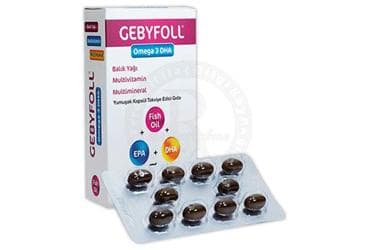GEBYFOLL OMEGA 3 DHA BALIK YAGI, MULTIVITAMIN, MULTIMINERAL ICEREN TAKVIYE EDICI GIDA 30 kapsül İlaç Görseli