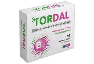 TORDAL VITAMIN B12 ICEREN DILALTI TABLET TAKVIYE EDICI GIDA 1000 mg 30 tablet İlaç Görseli
