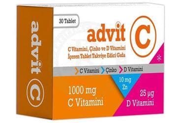 ADVIT C VITAMINI, CINKO VE D VITAMINI ICEREN TABLET TAKVIYE EDICI GIDA 30 tablet İlaç Görseli