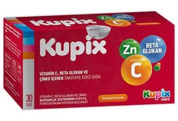 KUPIX VITAMIN C, BETA GLUKAN VE CINKO ICEREN PORTAKAL AROMALI TAKVIYE EDICI GIDA 30 saşe İlaç Görseli