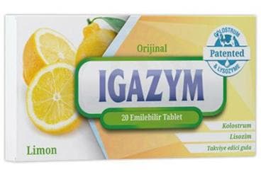 IGAZYM LIMON AROMALI KOLOSTRUM VE LISOZIM ICEREN TAKVIYE EDICI GIDA 20 tablet İlaç Görseli