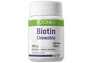VOONKA BIOTIN CHEWABLE VITAMIN B7 ICEREN CIKOLATA KAHVE AROMALI TAKVIYE EDICI GIDA 5000 mcg 62 tablet İlaç Görseli