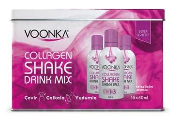 VOONKA COLLAGEN SHAKE DRINK MIX BEYAZ UZUM AROMALI TAKVIYE EDICI GIDA 15x50 ml flakon İlaç Görseli