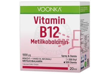 VOONKA VITAMIN B12 (METILKOBALAMIN) ICEREN BISKUVI VANILYA AROMALI TAKVIYE EDICI GIDA 1000 mcg 20 ml şişe İlaç Görseli
