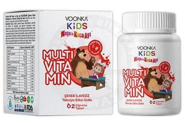 VOONKA KIDS MASA VE KOCA AYI MULTIVITAMIN VE MINERALLI DOGAL CILEK AROMALI TAKVIYE EDICI GIDA 62 tablet İlaç Görseli