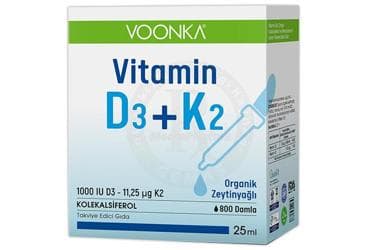 VOONKA VITAMIN D3+K2 ORGANIC DROPS KOLEKALSIFEROL VE MENAKUINON-7 ICEREN TAKVIYE EDICI GIDA 25 ml şişe İlaç Görseli