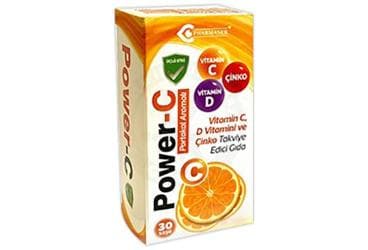 POWER-C SASE VITAMIN C, D VITAMINI VE CINKO ICEREN PORTAKAL AROMALI TAKVIYE EDICI GIDA 30 saşe İlaç Görseli