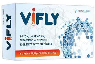 VIFLY KAPSUL L-LIZIN, L-KARNOSIN, VITAMIN C VE GOZOTU ICEREN TAKVIYE EDICI GIDA 30 kapsül İlaç Görseli