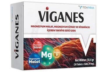 VIGANES MAGNEZYUM VE VITAMIN D3 ICEREN TAKVIYE EDICI GIDA TABLET 30 tablet İlaç Görseli