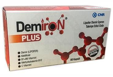 DEMIRON PLUS LIPOFER DEMIR ICEREN TAKVIYE EDICI GIDA 60 kapsül İlaç Görseli