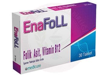 ENAFOLL FOLIK ASIT, VITAMIN B12 ICEREN TAKVIYE EDICI GIDA 30 tablet İlaç Görseli