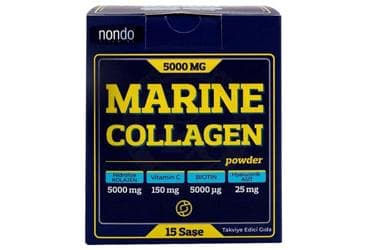 NONDO MARINE COLLAGEN HIDROLIZE KOLAJEN, VITAMIN C, BIOTIN, HYALURONIK ASIT ICEREN TAKVIYE EDICI GIDA 5000 mg 15 saşe İlaç Görseli
