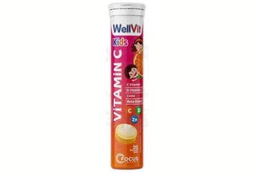 WELLVIT KIDS VITAMIN C, CINKO, VITAMIN D3, BETA GLUKAN ICEREN EFERVESAN TABLET 20 tablet İlaç Görseli