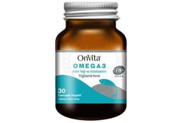 ONVITA OMEGA 3 BALIK YAGI VE ASTAKSANTIN ICEREN TAKVIYE EDICI GIDA YUMUSAK KAPSUL 30 kapsül İlaç Görseli