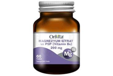 ONVITA MAGNEZYUM SITRAT VE P5P (VITAMIN B6) ICEREN TAKVIYE EDICI GIDA TABLET 200 mg 60 tablet İlaç Görseli