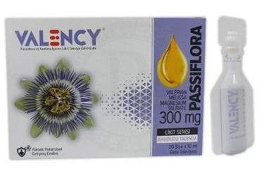 VALENCY PASSIFLORA VE KEDIOTU ICEREN AHUDUDU AROMALI LIKIT TAKVIYE EDICI GIDA 300 mg 20x10 ml şişe İlaç Görseli