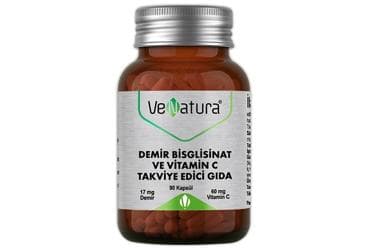 VENATURA DEMIR BISGLISINAT VE VITAMIN C TAKVIYE EDICI GIDA 90 kapsül İlaç Görseli