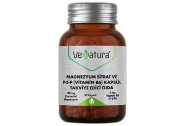 VENATURA MAGNEZYUM (BISGLISINAT + SITRAT) VE P-5-P (VITAMIN B6) TAKVIYE EDICI GIDA 140 mg 90 kapsül İlaç Görseli
